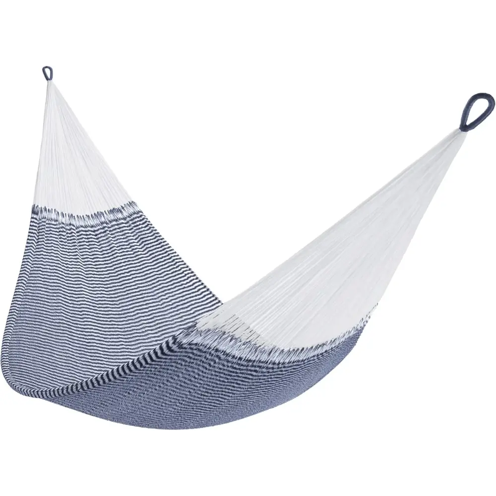 Striped blue and white hammock in Family Size Handwoven Hammock for ultimate relaxation