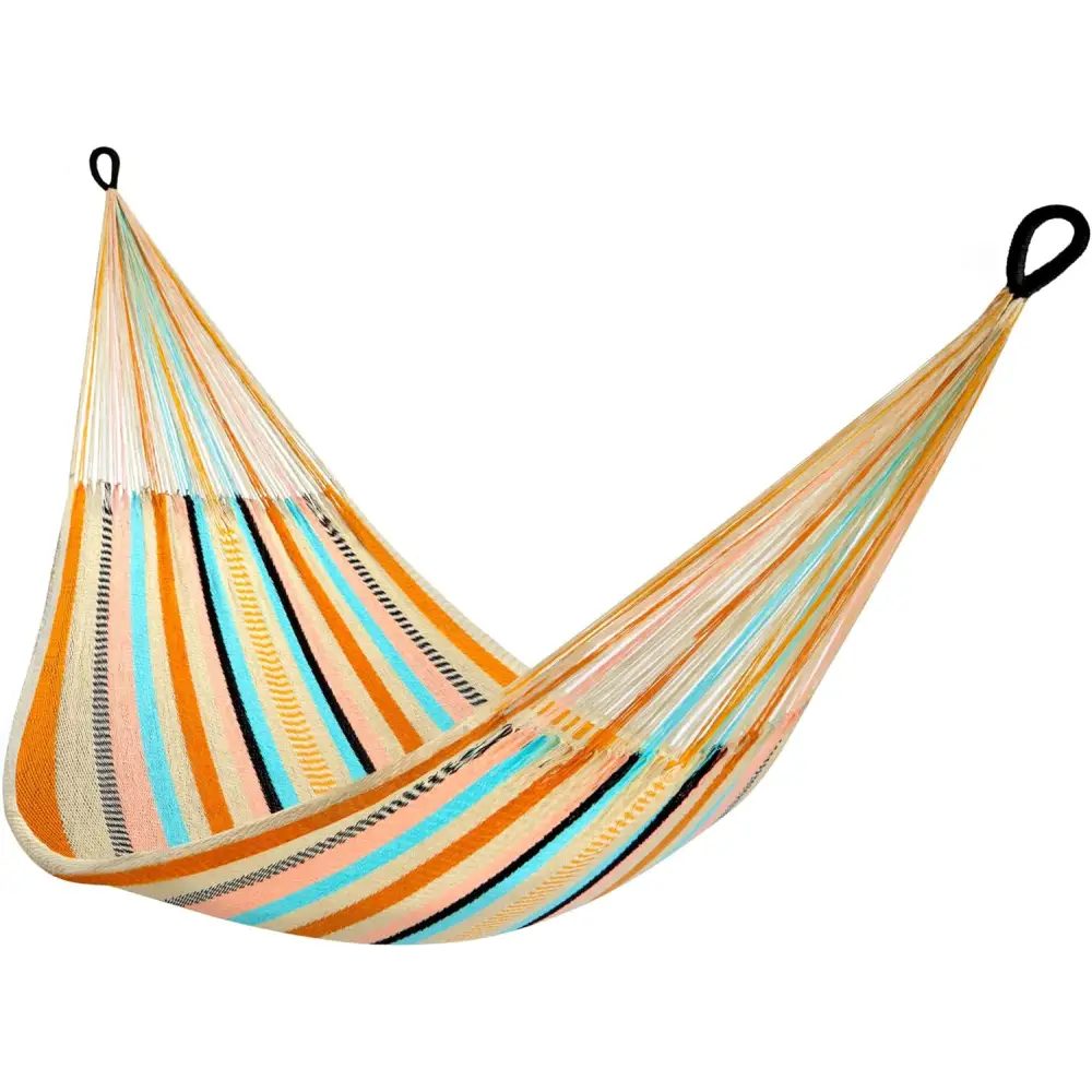 Striped fabric hammock with hanging loops for ultimate relaxation and comfort
