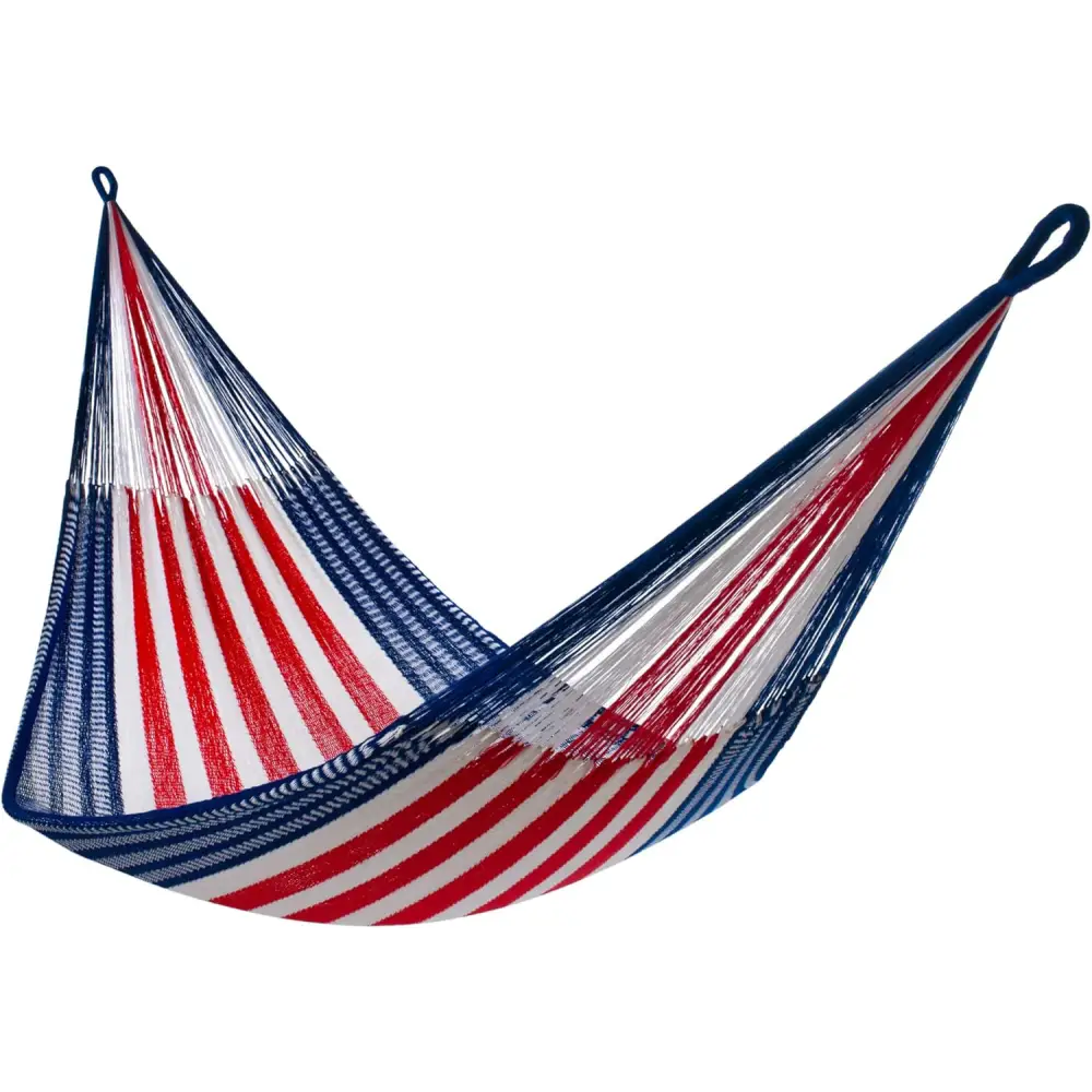 Striped red, white, and blue hammock in Family Size Handwoven Hammock for Ultimate Relaxation