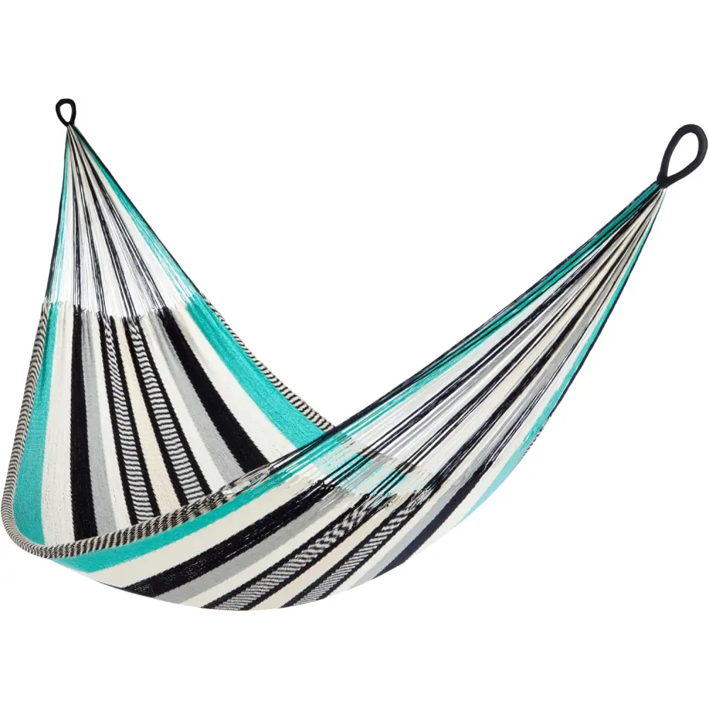 Striped hammock with hanging loops in Family Size Handwoven Hammock for Ultimate Relaxation