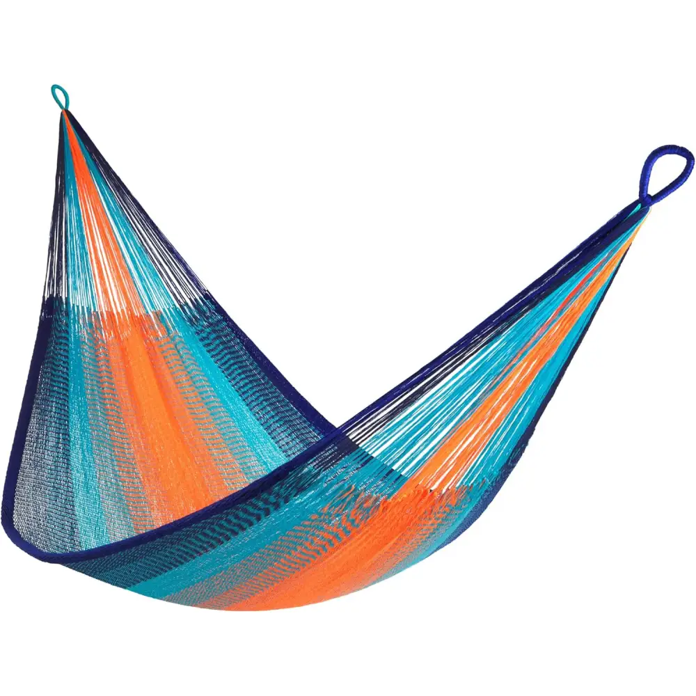 Striped blue and orange hammock for ultimate relaxation in family size