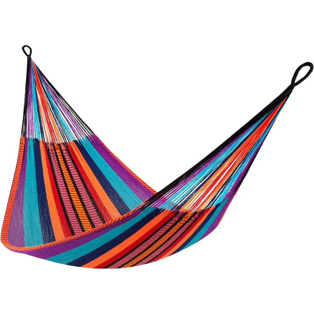 Colorful striped hammock in Family Size Handwoven Hammock for Ultimate Relaxation