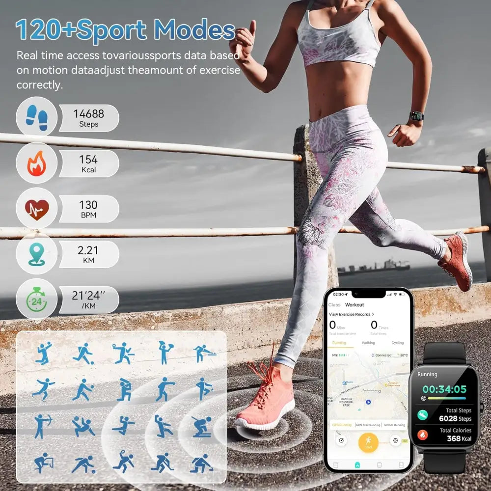 Black Smartwatch Fitness Tracker with 120+ Sports Modes and Heart Rate Monitor ad