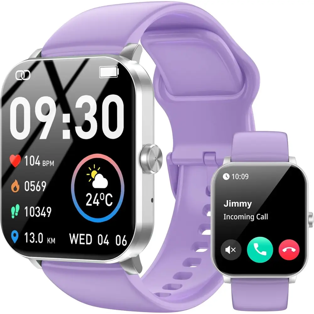 Purple smartwatches with silver casing in Black Smartwatch Fitness Tracker display