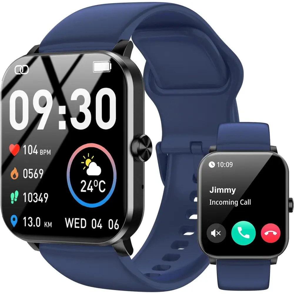 Blue smartwatches with digital displays for Black Smartwatch Fitness Tracker features