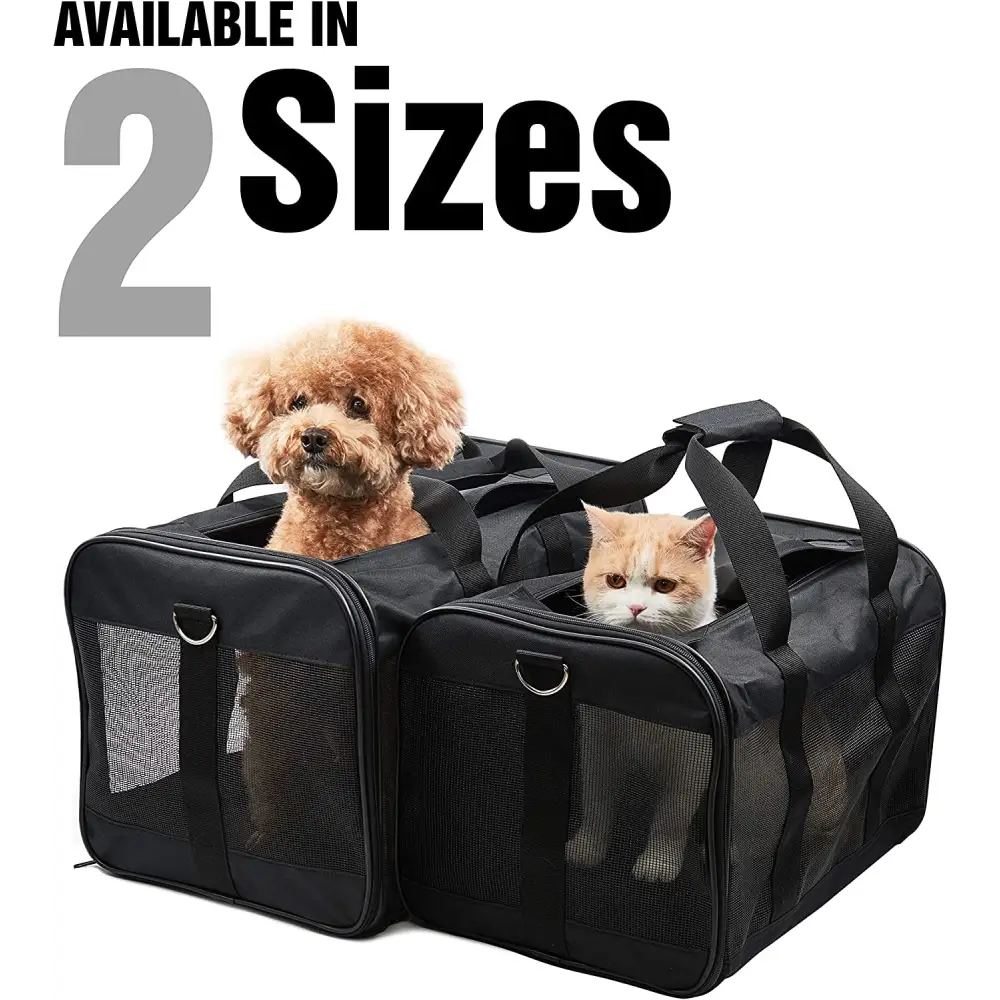 Black Soft-Sided Airline-Approved Pet Carrier with dog and cat inside