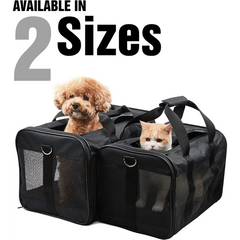 Black Soft-Sided Airline-Approved Pet Carrier with dog and cat inside
