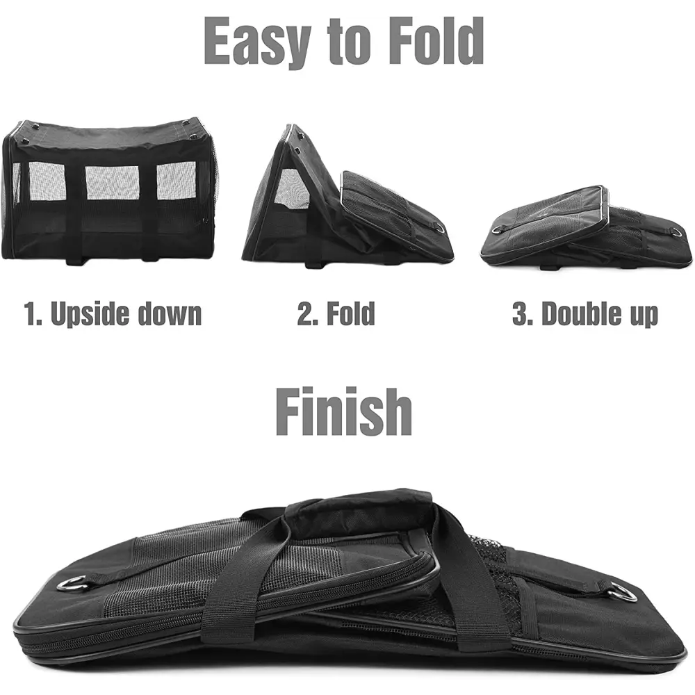 Folding pet carrier instructions for Hitchy Black Soft-Sided Airline-Approved Carrier