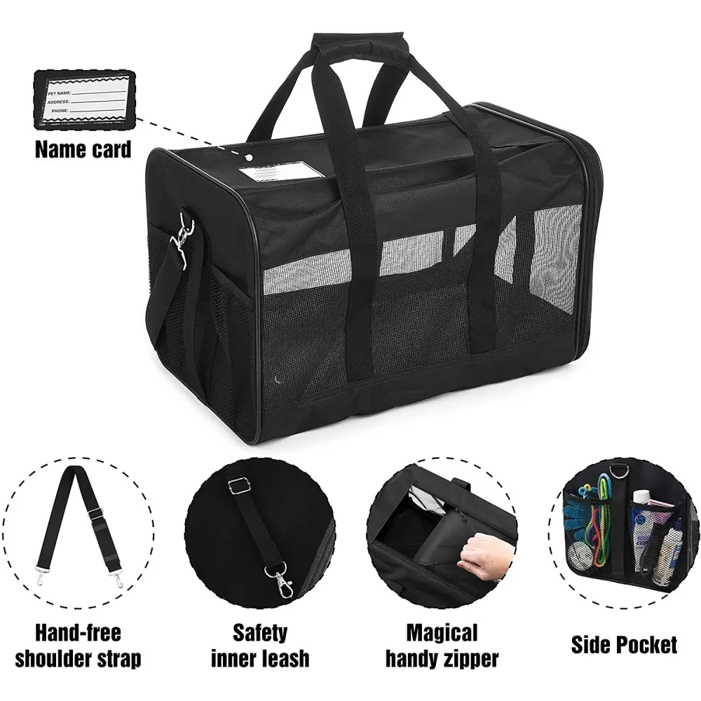 Black Soft-Sided Airline-Approved Pet Carrier with Mesh Sides by Hitchy