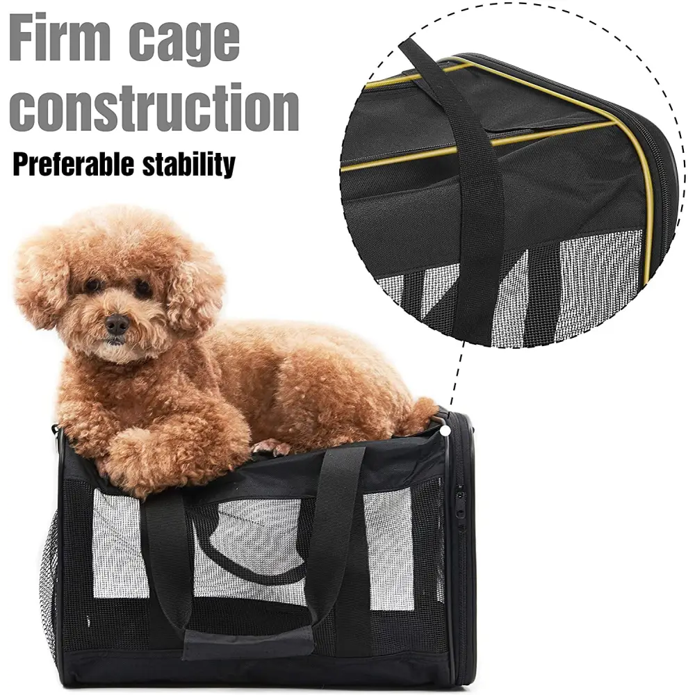 Black Soft-Sided Airline-Approved Pet Carrier with Mesh Windows by Hitchy