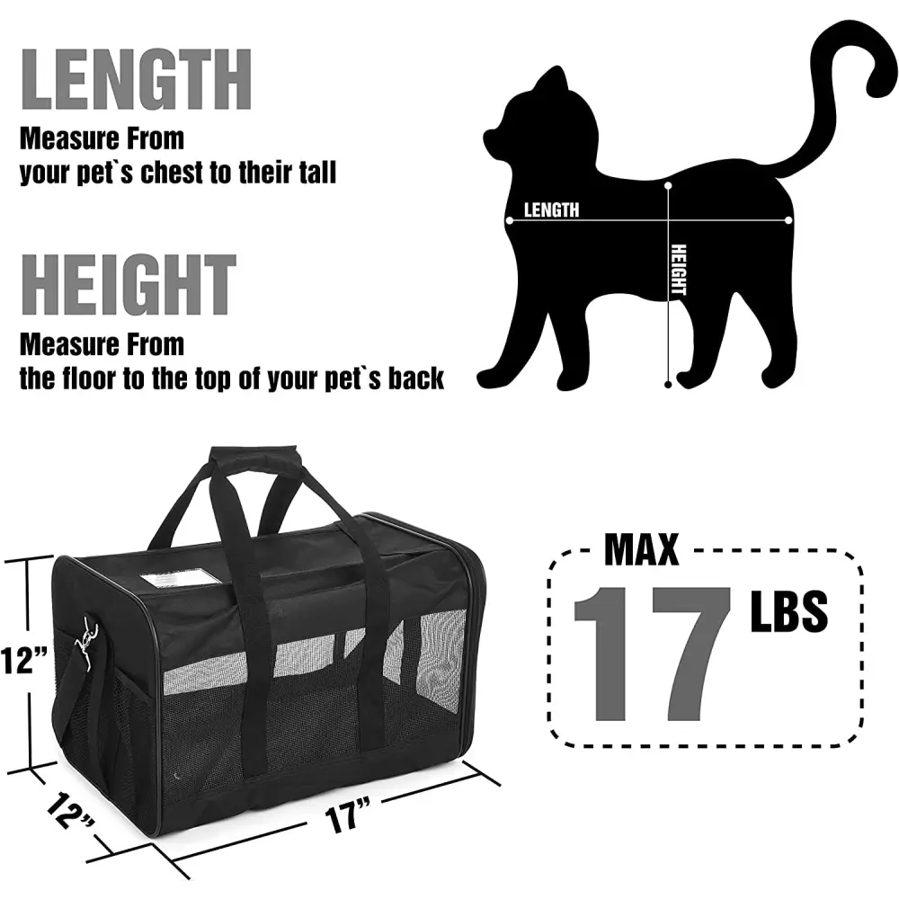 Black Hitchy Soft-Sided Airline-Approved Pet Carrier dimensions and weight limit info