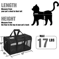 Black Hitchy Soft-Sided Airline-Approved Pet Carrier dimensions and weight limit info