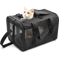 Black Soft-Sided Airline-Approved Pet Carrier with a cat inside by Hitchy