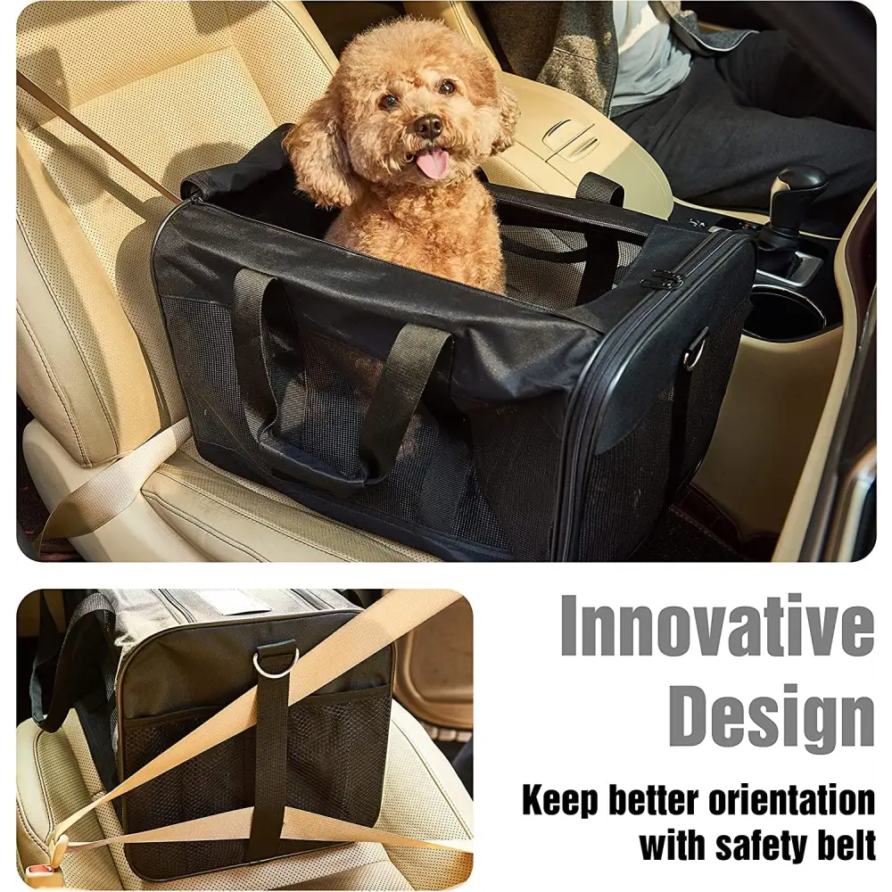 Black Soft-Sided Airline-Approved Pet Carrier with safety features by Hitchy