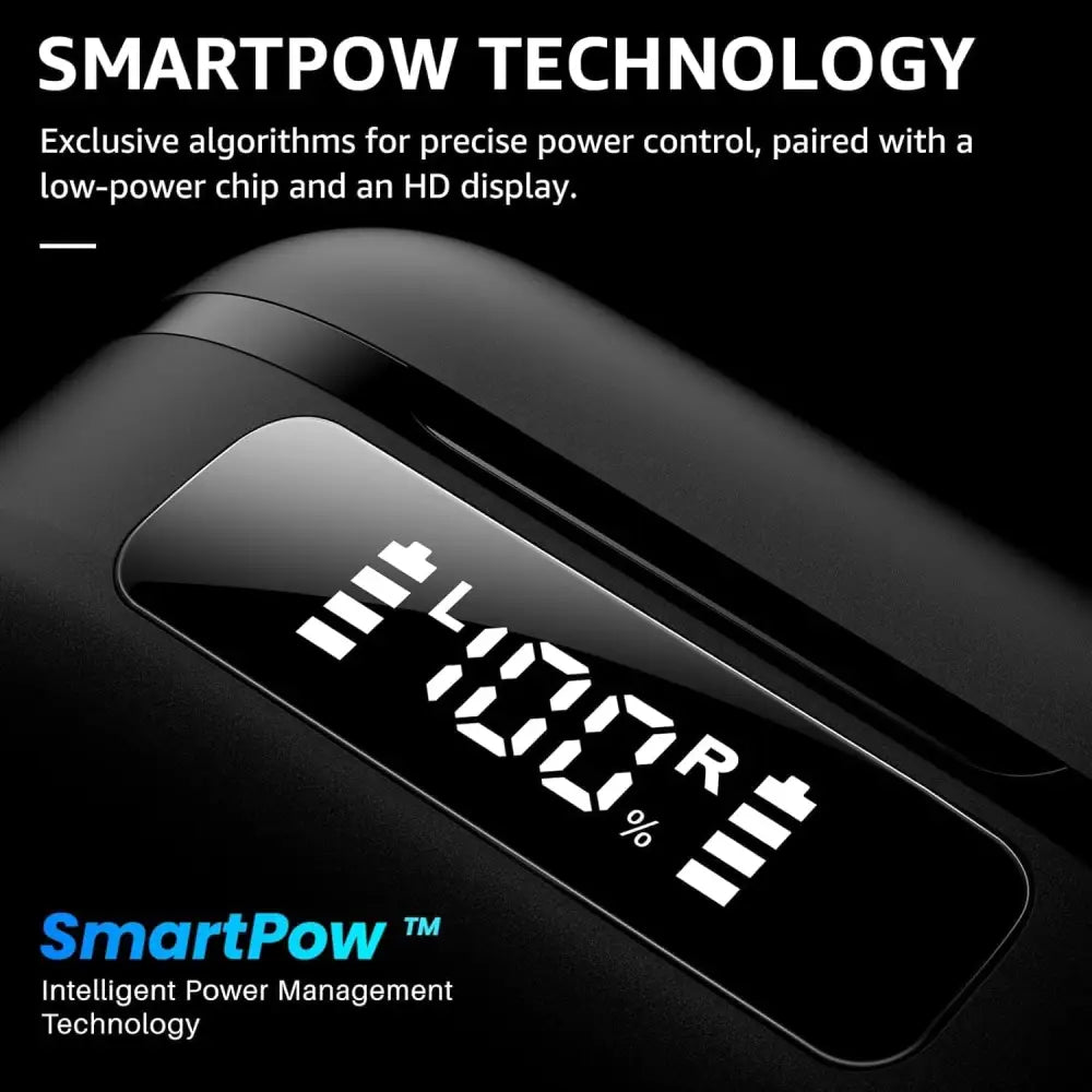 Black charging case with digital display for Hybrid Active Noise Cancelling Earbuds 59H Playtime