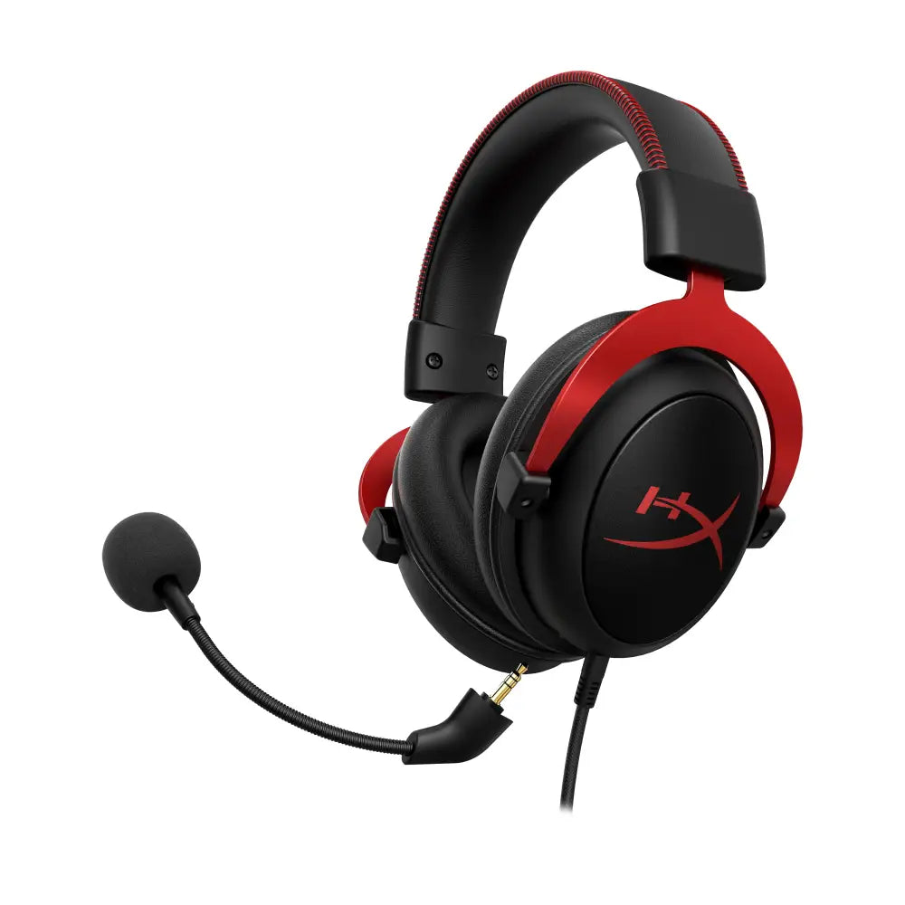Black and red HyperX Cloud II Gaming Headset with noise-cancelling microphone