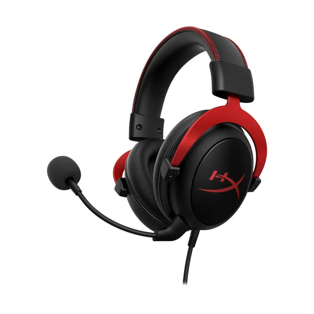 Black and red HyperX Cloud II Gaming Headset with noise-cancelling mic design