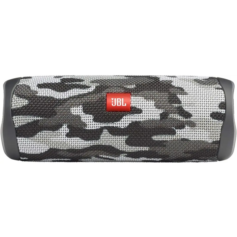 Camouflage-patterned Teal JBL Flip 5 IPX7 Waterproof portable speaker with powerful sound