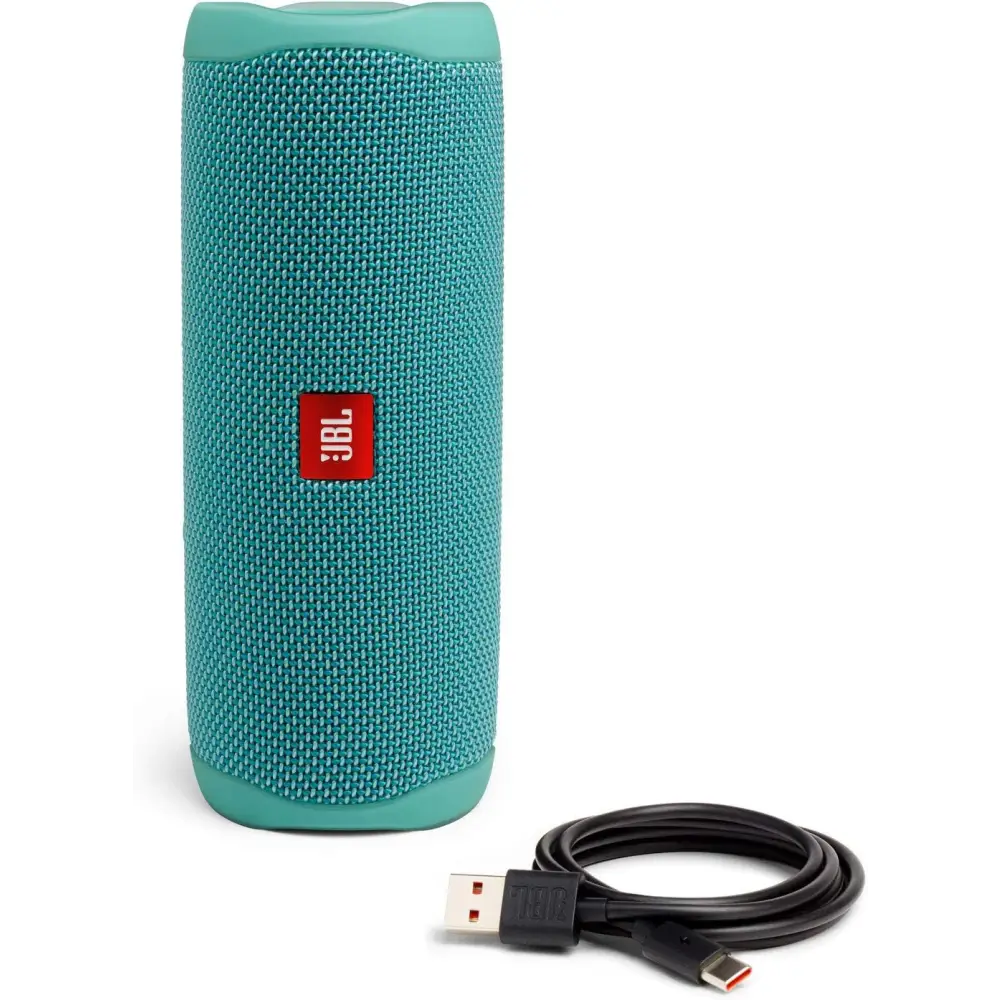 Teal JBL Flip 5 Portable Speaker with Charging Cable for Powerful Pro Sound