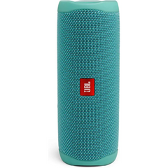 Teal JBL Flip 5 IPX7 Waterproof Speaker with Powerful Pro Sound displayed on shelf