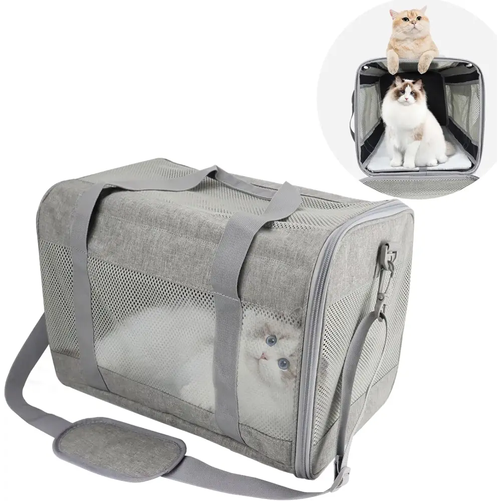 Gray Luxury Airline Approved Pet Carrier with cats for portable travel solution