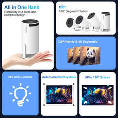 Magcubic 4K Android Projector HY300 in grey and white with 180-degree rotation