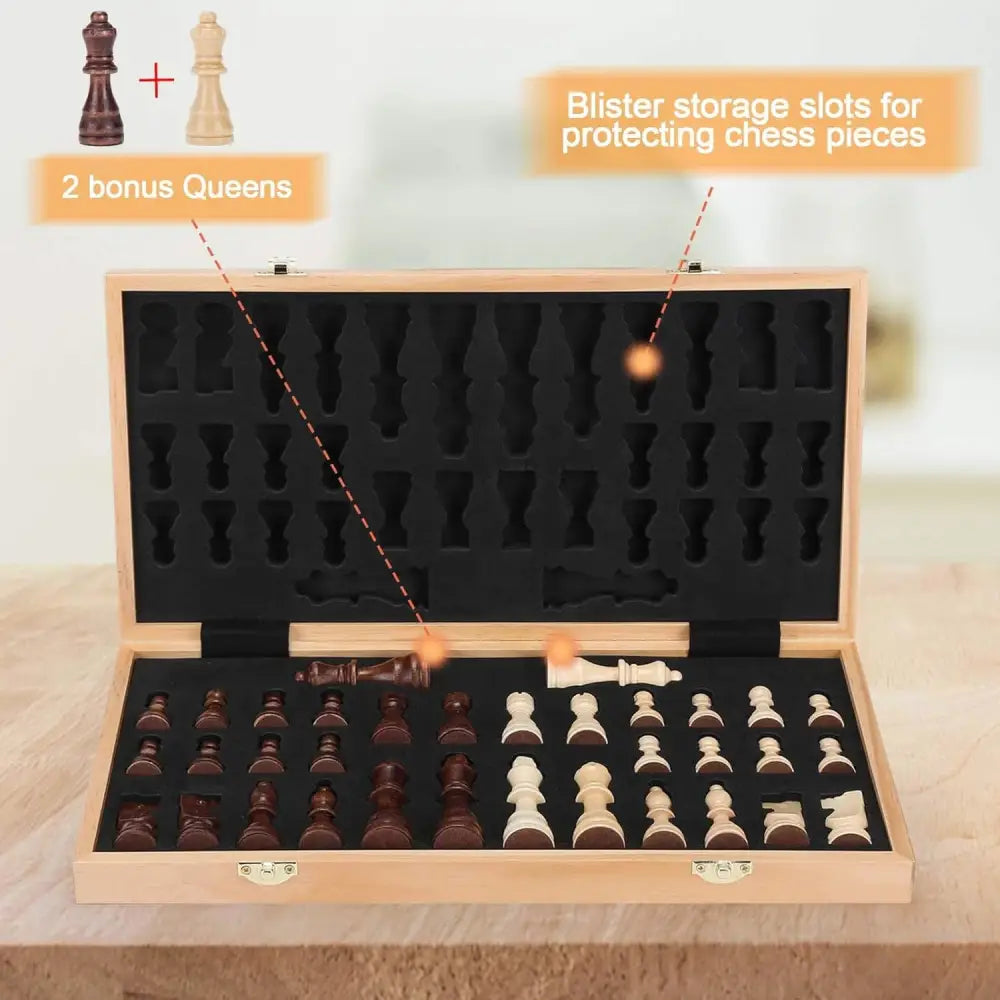 Foldable Magnetic Handmade Wooden Chess Set with storage solution for easy transport