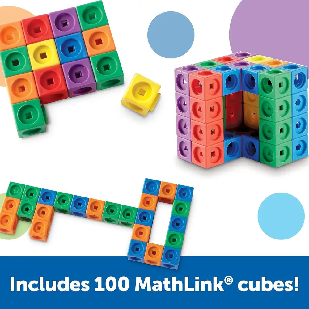 Colorful MathLink Cubes in a 100 Piece STEM Building Toy for Fine Motor Skills