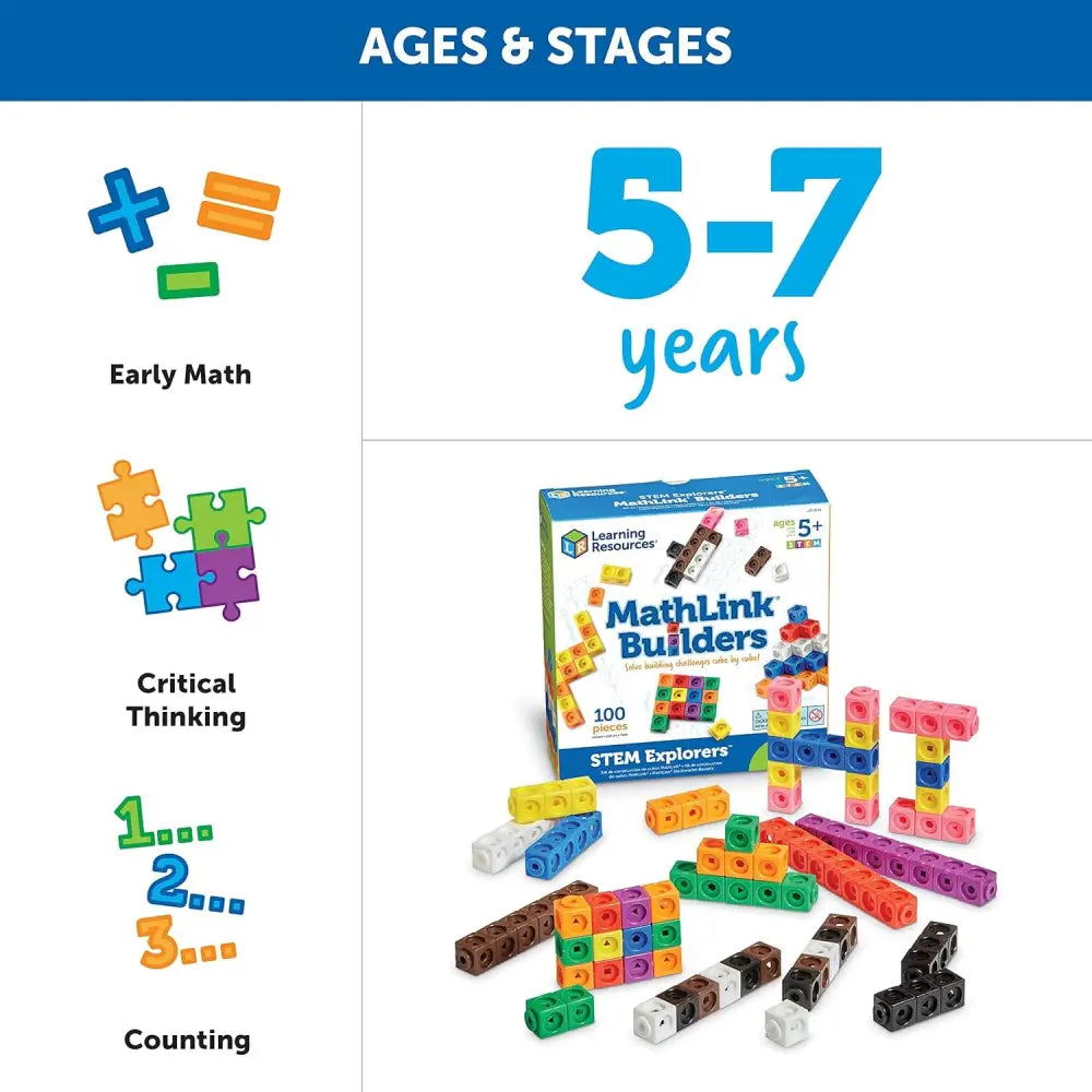 MathLink Builders educational toy showcasing MathLink Cubes 100 Piece STEM building set
