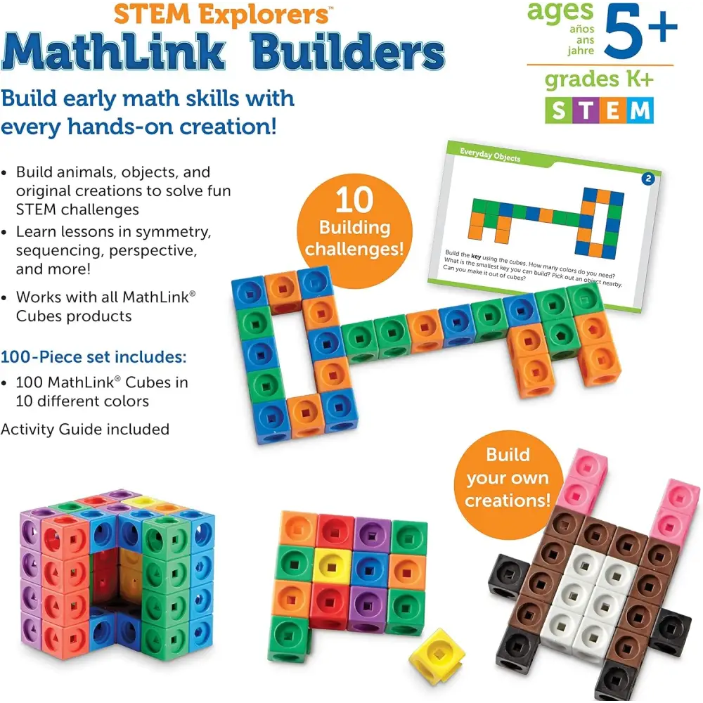 MathLink Builders educational toy featuring MathLink Cubes 100 Piece STEM set