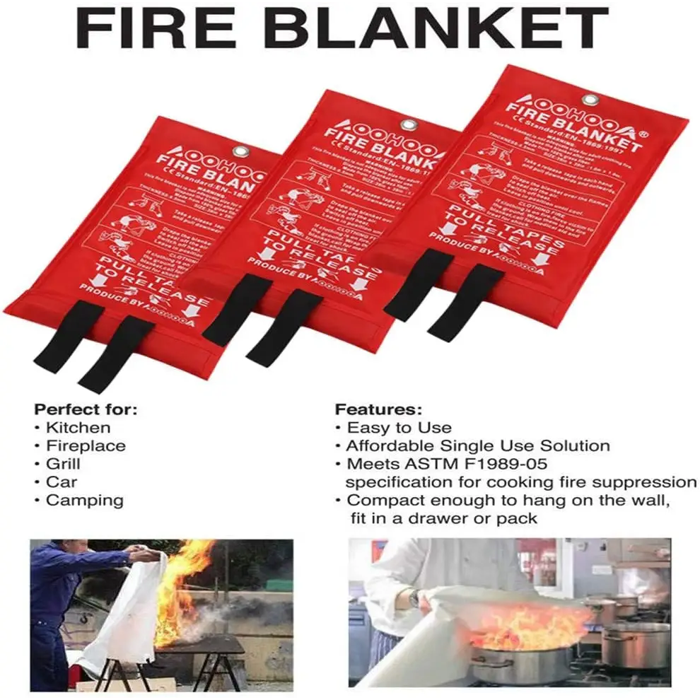 Red fire blankets from AOOHOOA 3-Pack Ultimate Safety for emergency protection