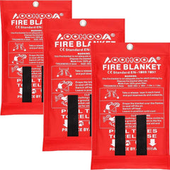 Red fire blankets in packaging from AOOHOOA 3-Pack Emergency Fire Blankets