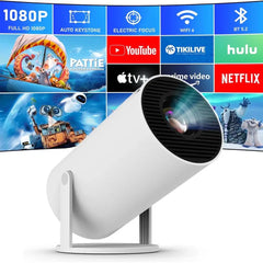 White Mini Portable Projector with stand and 180° rotatable screen for versatile viewing