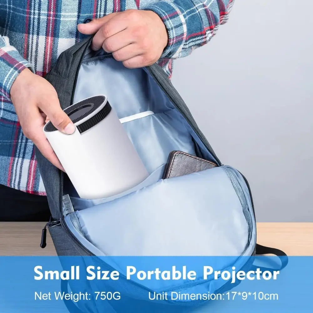 Portable projector fits into a backpack alongside the White Mini Portable Projector