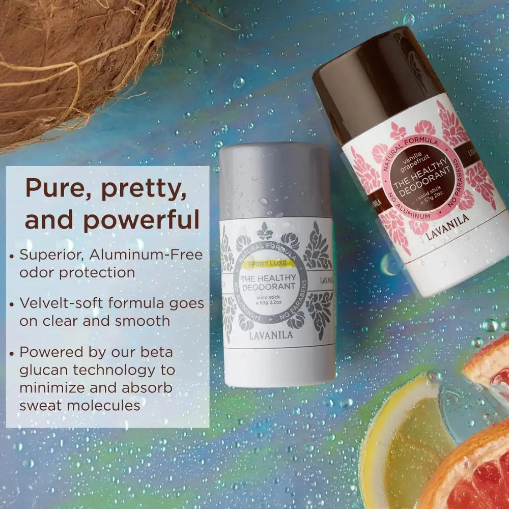 Two deodorant sticks of Natural Aluminum Free Deodorant for Girls and Teens