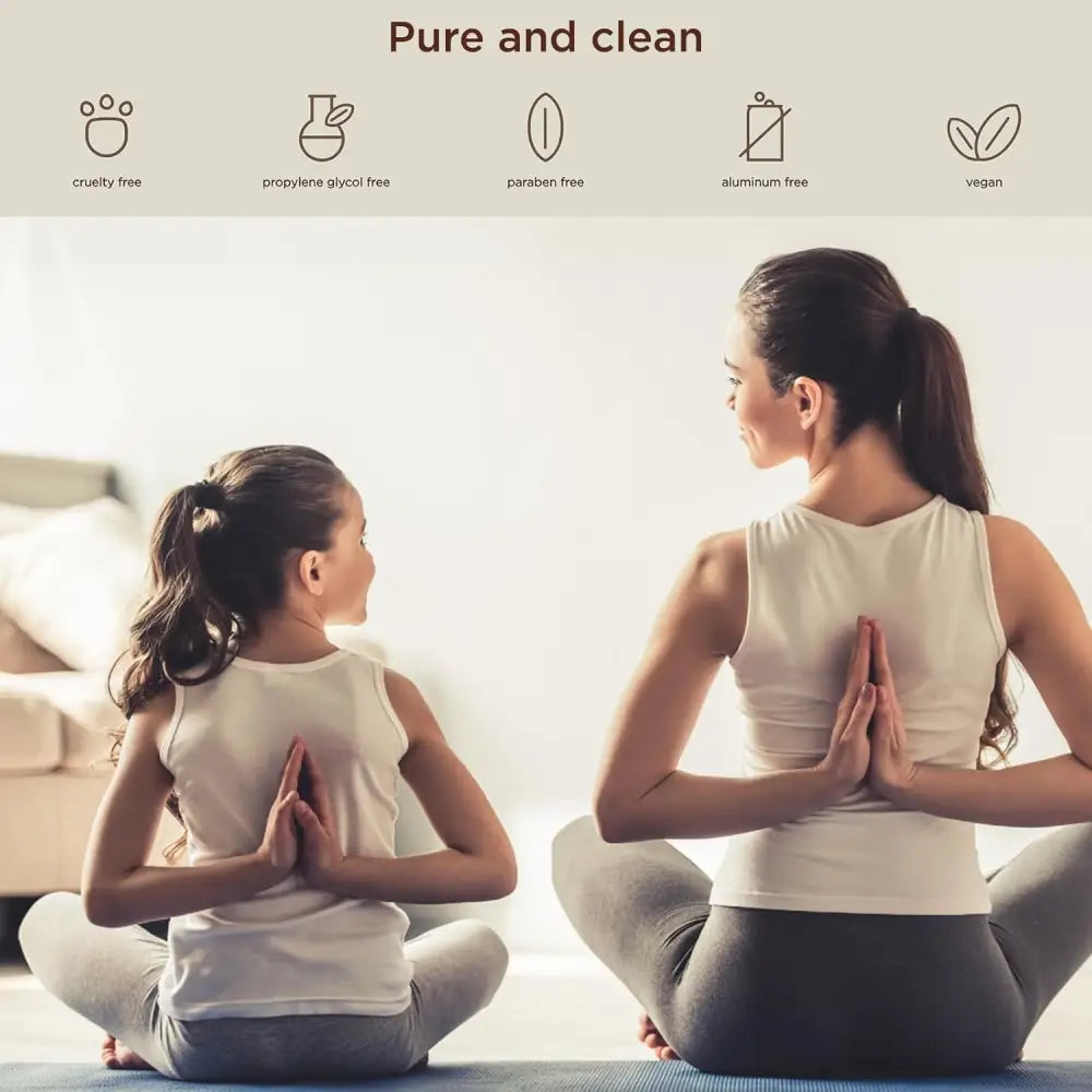 Mother and daughter practicing yoga together using Natural Aluminum Free Deodorant for Girls and Teens