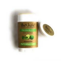 Bee Joyful Patchouli Lime Natural Beeswax Deodorant Stick on a white background