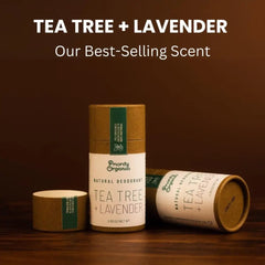 Natural Essential Oil Blend Deodorant tubes promoting all-day freshness and eco-friendly living