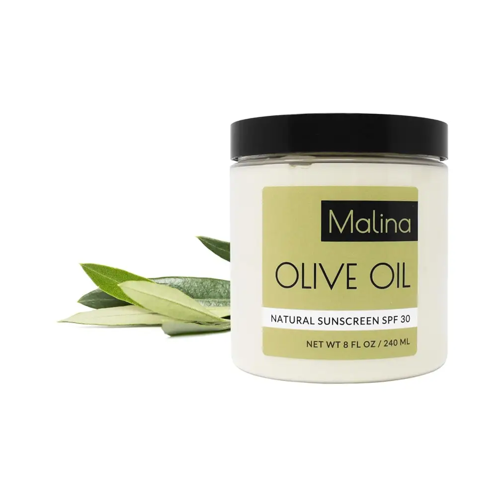 Organic Olive Oil SPF 30 Natural Sunscreen in a jar for skin protection and hydration