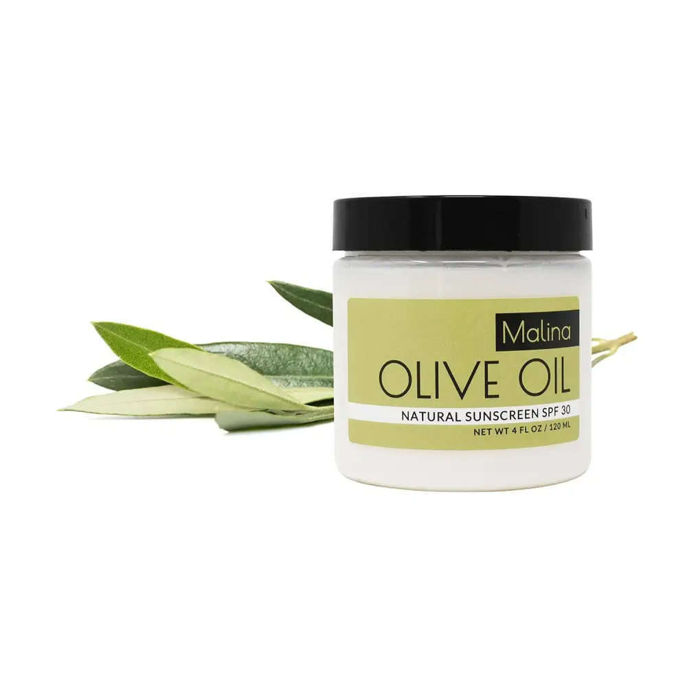 Organic Olive Oil SPF 30 Natural Sunscreen in a jar for sun protection and skin moisture