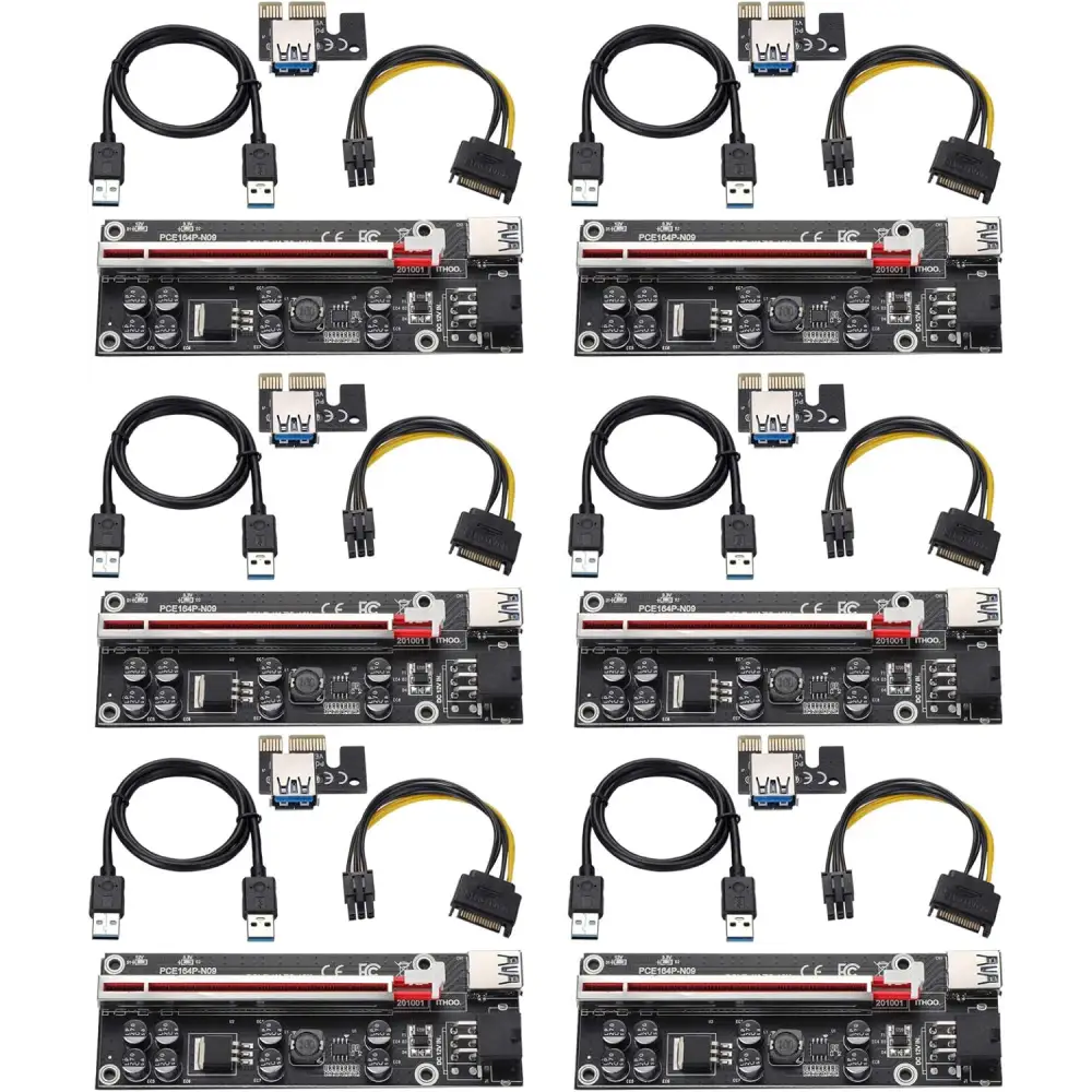 Six sets of V009S-PLUS GPU Riser Card 16x PCIe Kits for enhanced graphics performance