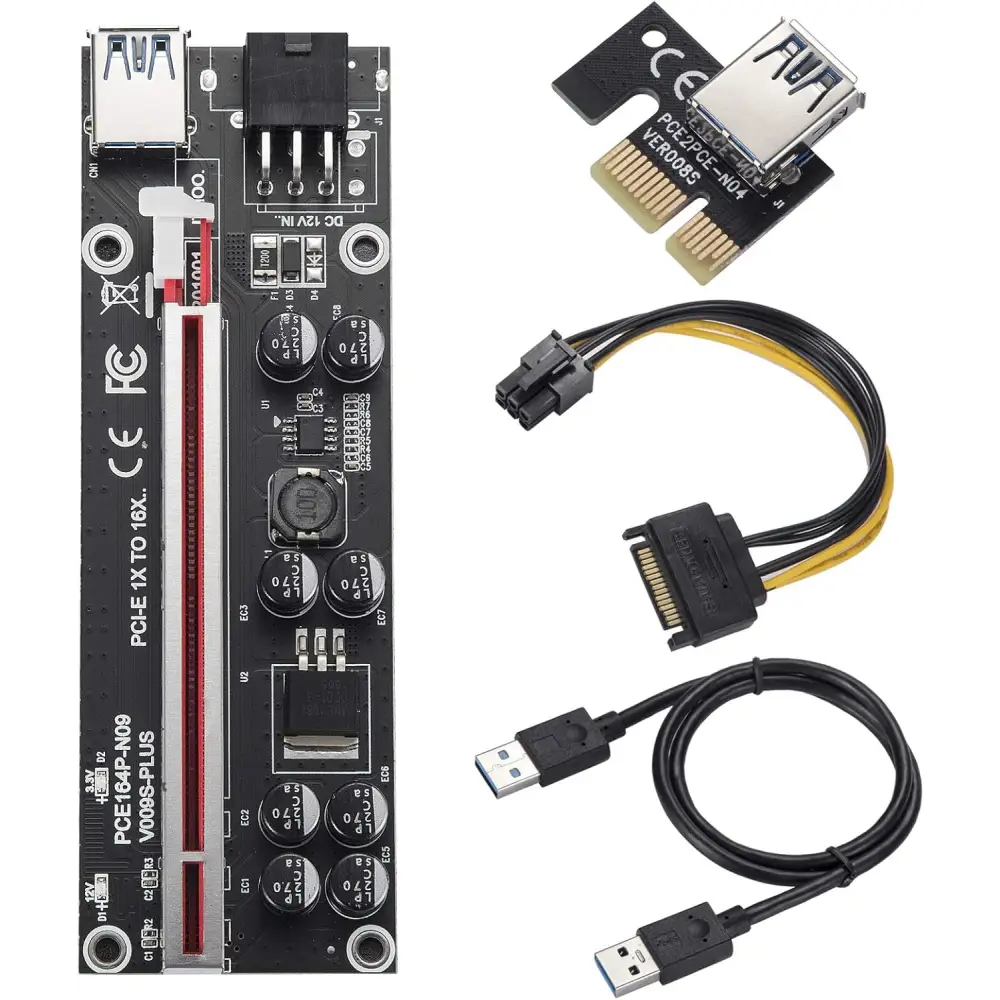 V009S-PLUS GPU Riser Card 16x PCIe Kits with accessories for enhanced performance