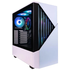 White Periphio Castle 5600G Gaming Desktop computer case with RGB lighting