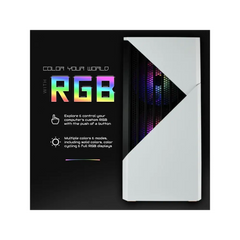 White computer case with RGB lighting for Periphio Castle 5600G Gaming Desktop