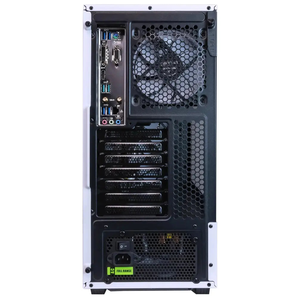 Back panel of Periphio Castle 5600G Gaming Desktop computer tower