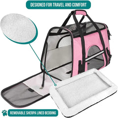 Pink PetAmi Soft Sided Travel Carrier with cozy Sherpa bedding for pets