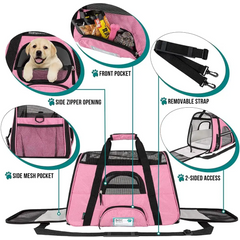 Pink PetAmi Soft Sided Travel Carrier with openings and pockets for pets