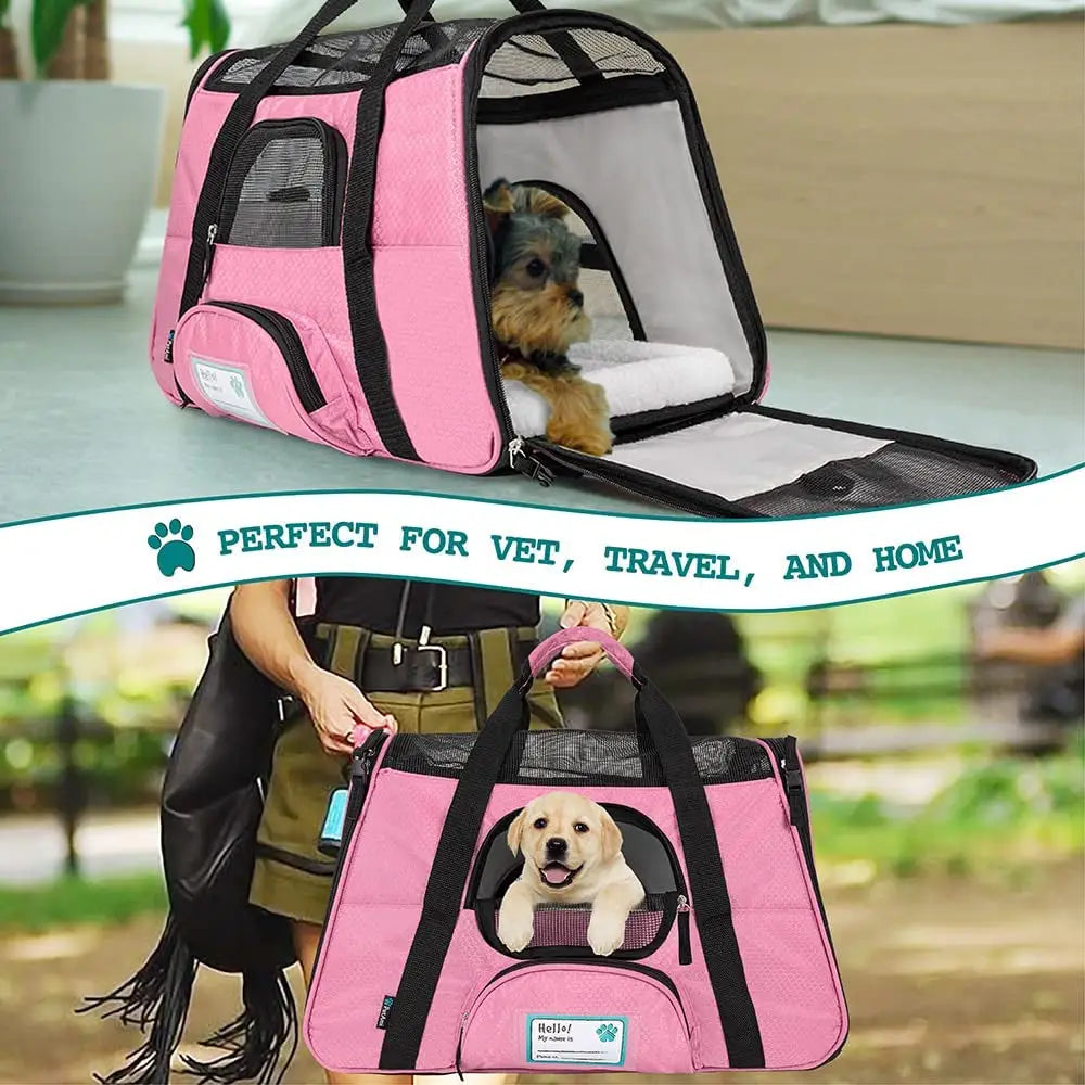 Pink PetAmi Soft Sided Travel Carrier, Airline Approved Safe Tote for Pets