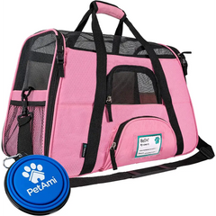 Pink PetAmi Soft Sided Travel Carrier with Black Trim, Airline Approved for Pets