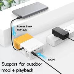 Portable WiFi LED Projector with power bank and DC options for wireless home theater